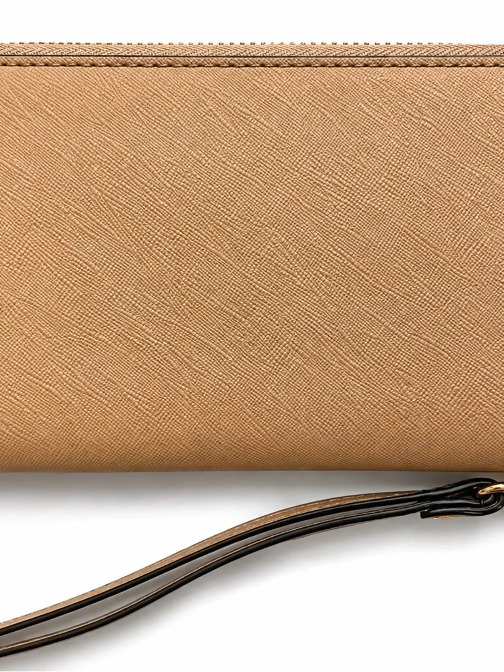 MICHAEL KORS Beige/Tan Saffiano Leather Wristlet with Gold Logo